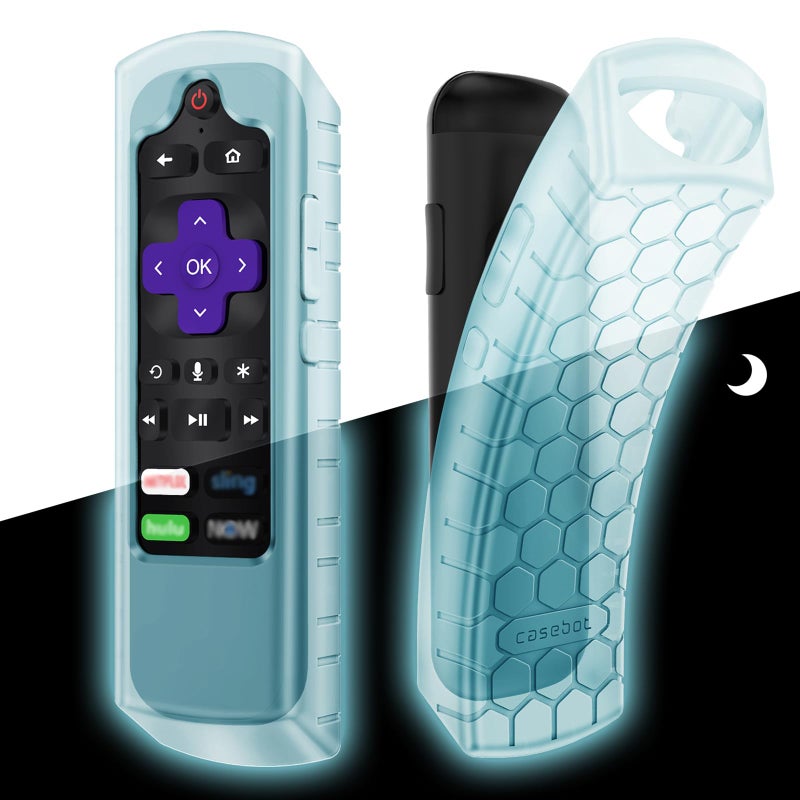 CaseBot Case for Roku Voice Remote RCA1R/RCAL7R, Express HD/4K+, Ultra LT Enhanced Voice, Express 3930, Premiere+ 3921, Streaming Stick+ Remote, Anti Slip Shockproof Silicone Cover, Blue Glow - Image 1